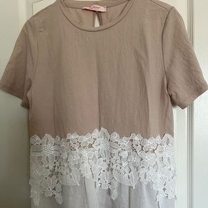 La Vie En Rose Eyelet Top Blouse Made In Italy Color Tan Beige White Size M